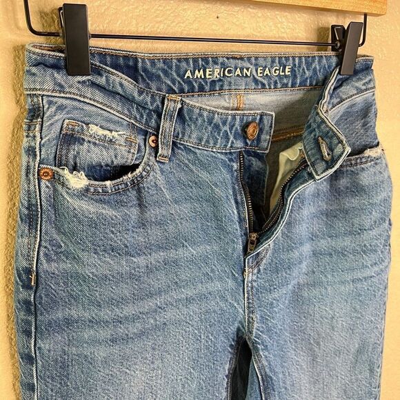 American Eagle Jeans Womens Size 00 Long Mom Blue Medium Wash Denim Distressed - Picture 4 of 12
